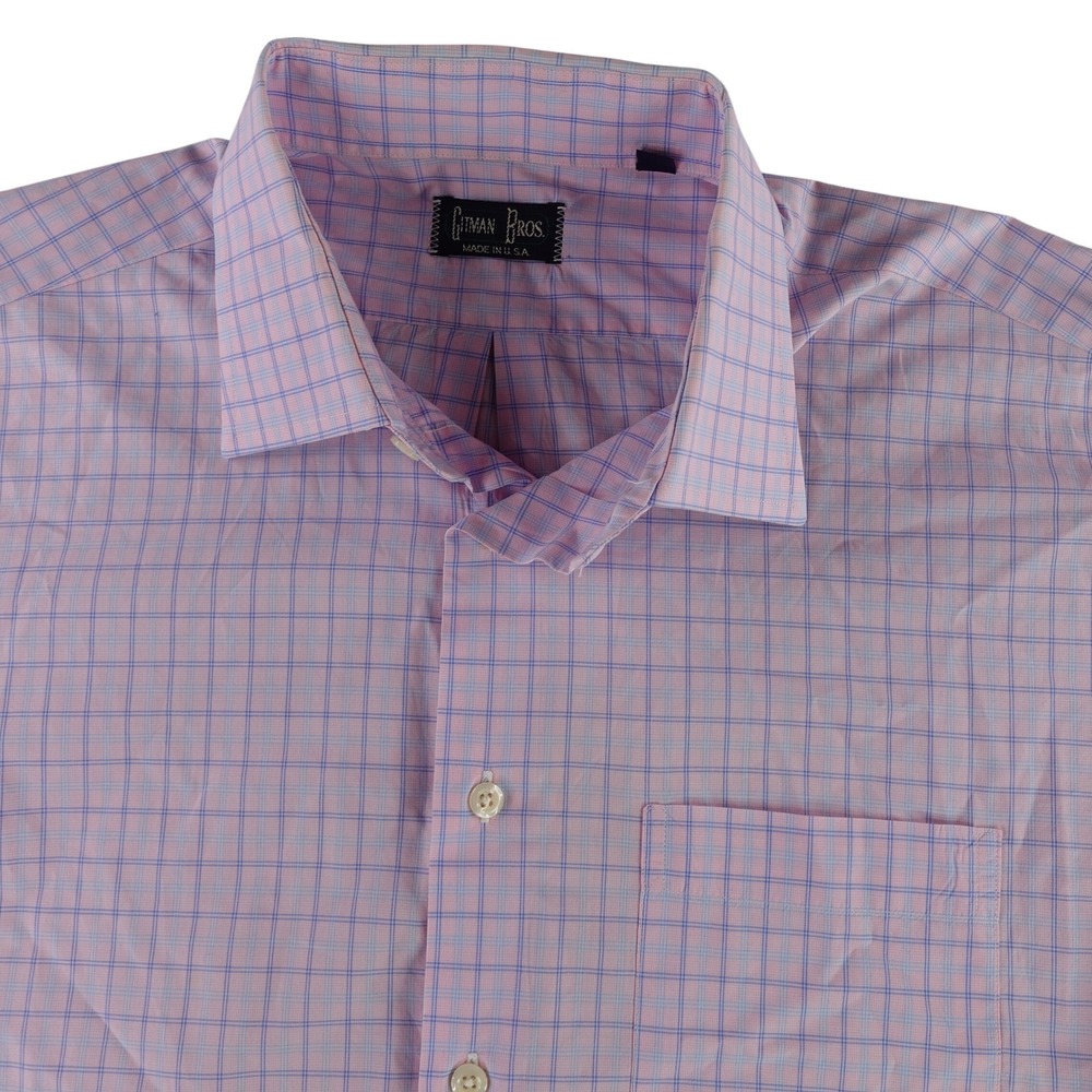 Gitman Bros Button Down Shirt Men L Pink Blue Plaid Long Sleeve Made in USA